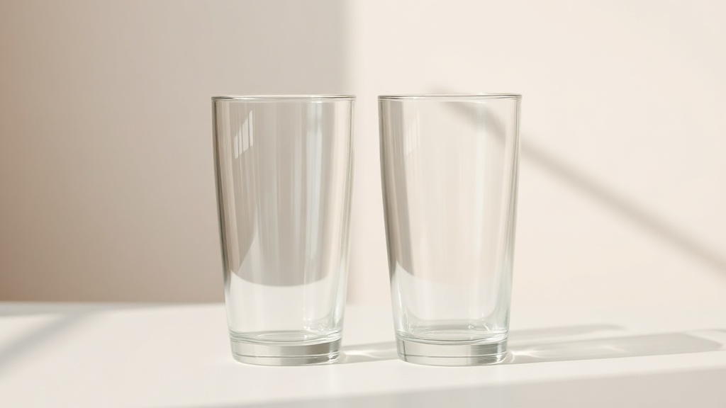 Two identical glasses on a plain table