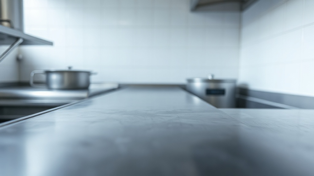 A clean stainless steel kitchen surface