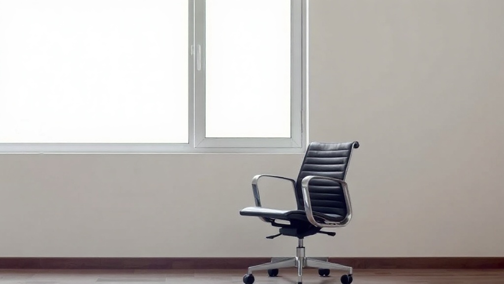 An empty executive office chair by a window