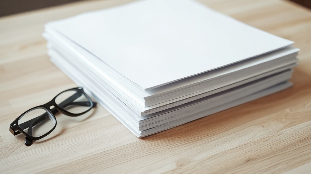 A printed policy document on a desk beside reading glasses