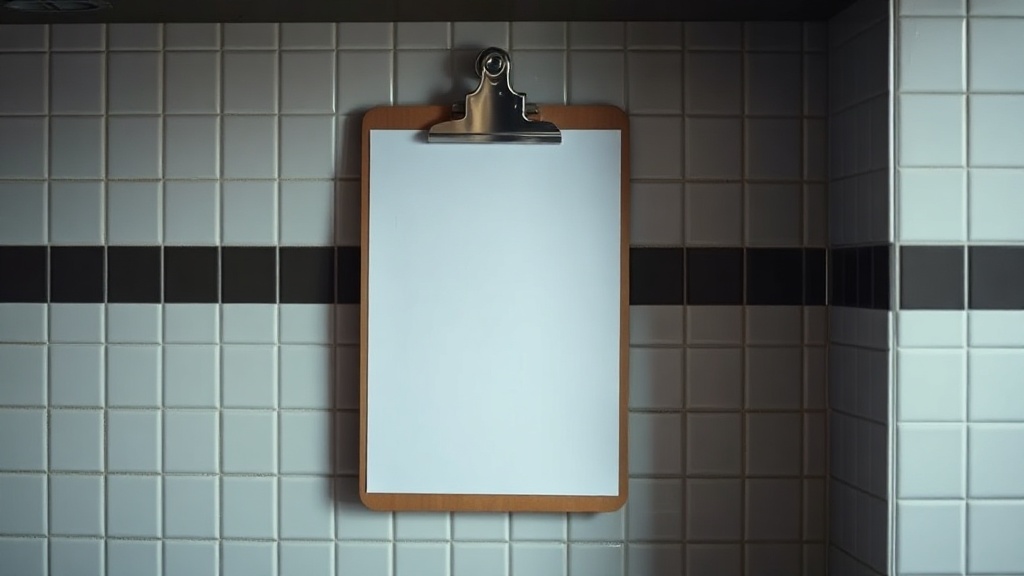 A clipboard hanging on a kitchen wall