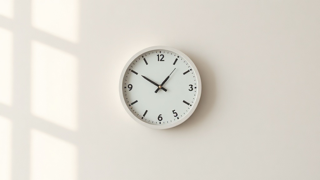 A wall clock in a bright minimal room