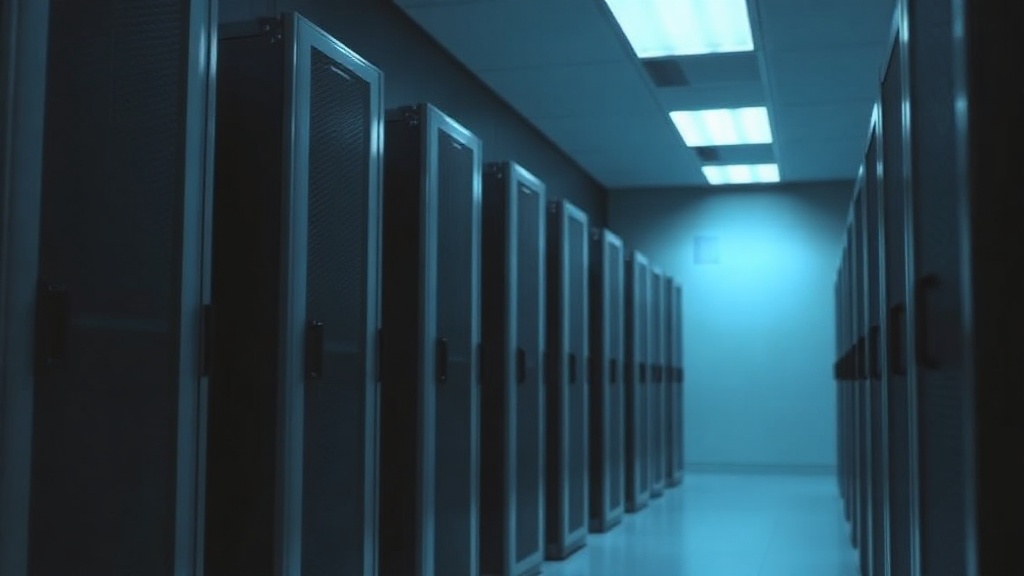 Server racks in a cool dim room