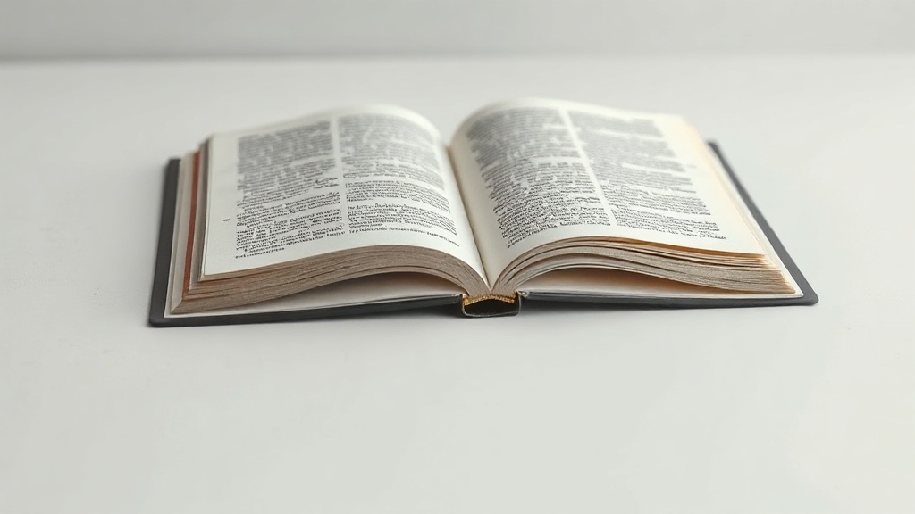 An open reference book on a plain table