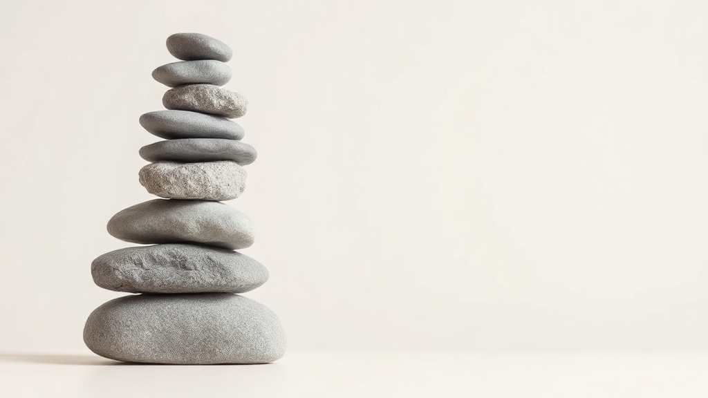 A stack of smooth stones balanced on a plain surface