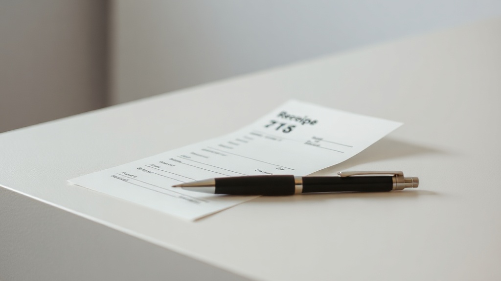 A receipt and pen on a clean counter