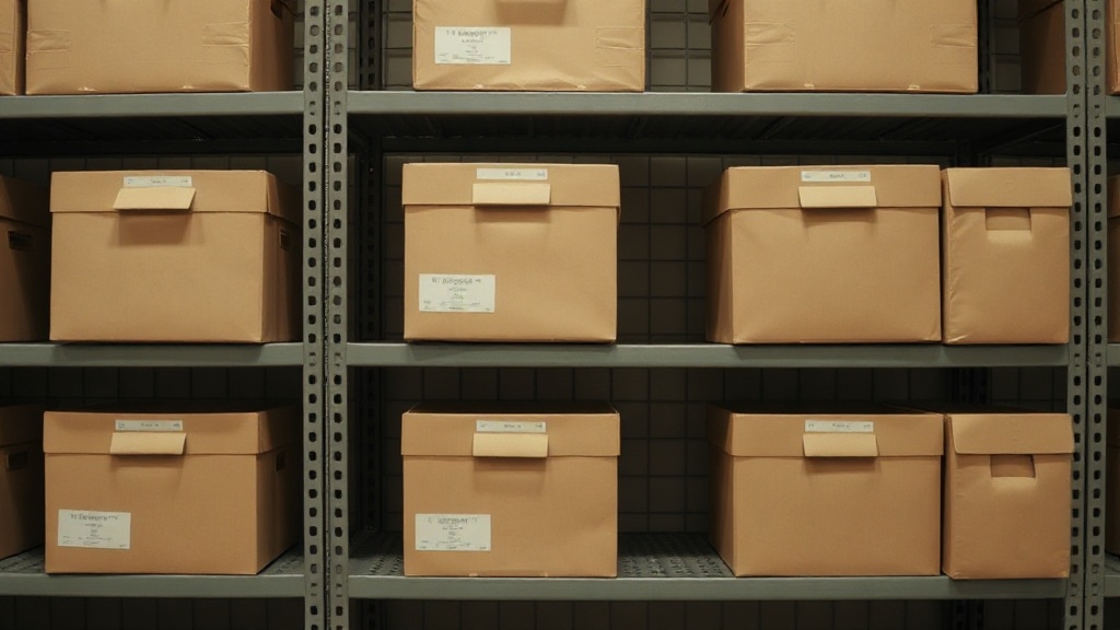 Rows of archive boxes on shelving