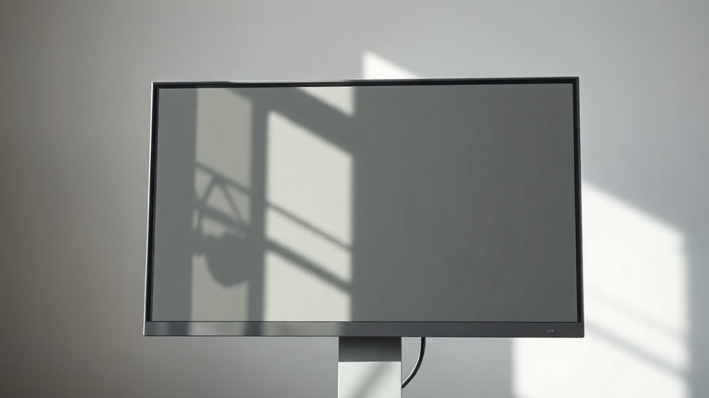 A blank screen reflecting soft window light