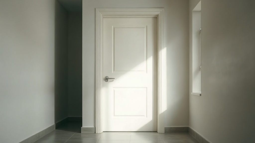 A closed door in a plain corridor
