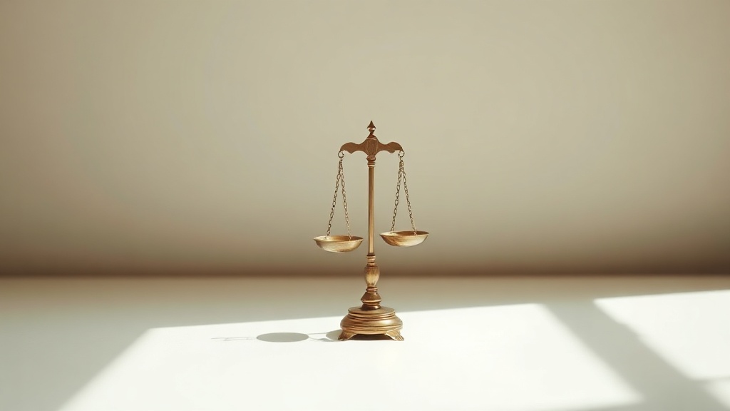 A set of brass scales on a plain desk