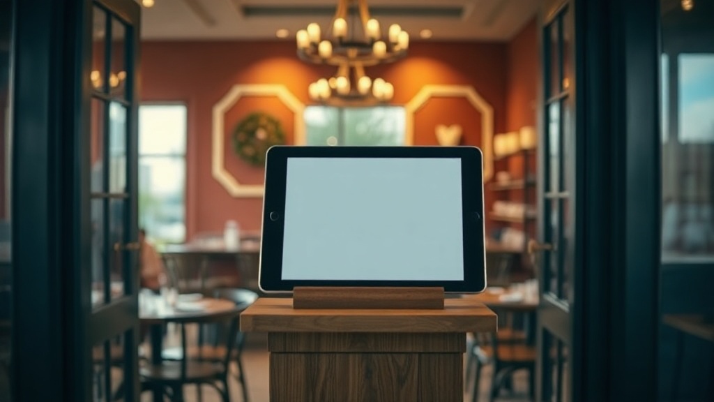 A tablet on a host stand in a restaurant