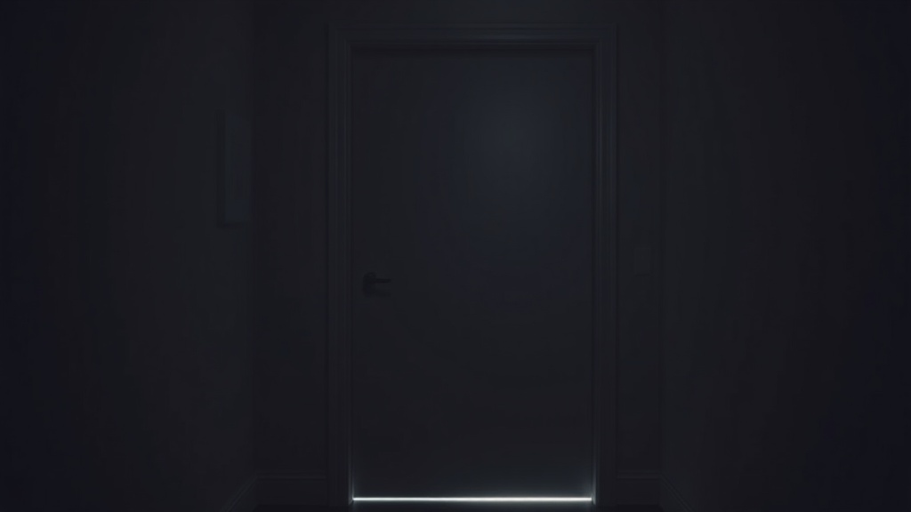 A closed door with light beneath it