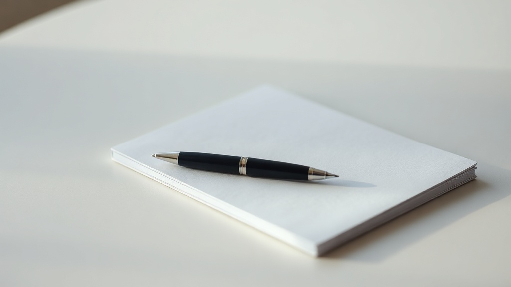 A blank notepad and pen on a table