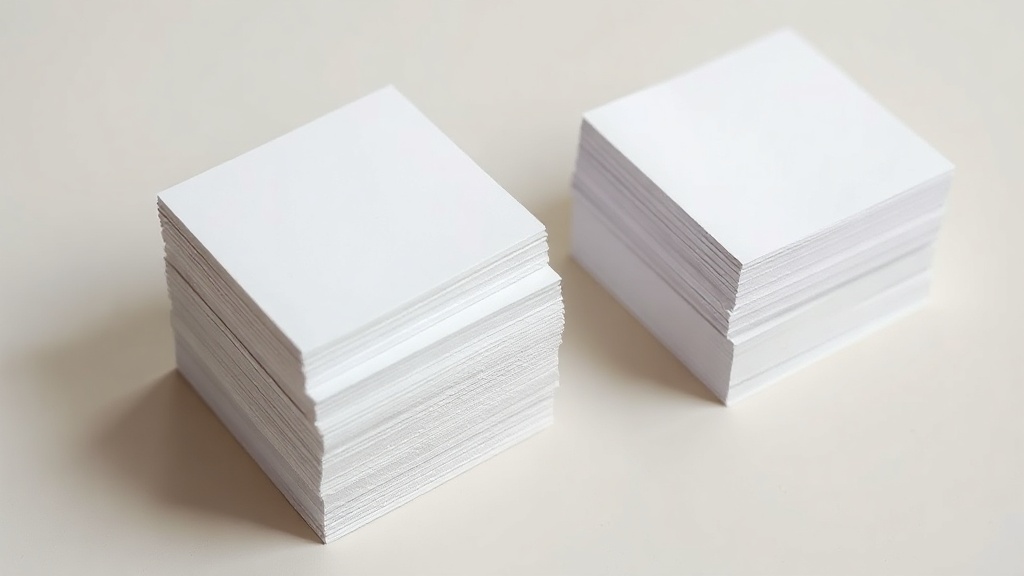 A sorting tray of plain paper cards on a desk